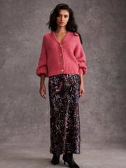 Mint Velvet Black Abstract Print Satin Midi Skirt - Image 5 of 7