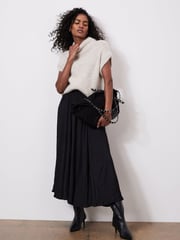 Mint Velvet Black Satin Crinkle Maxi Skirt - Image 1 of 7