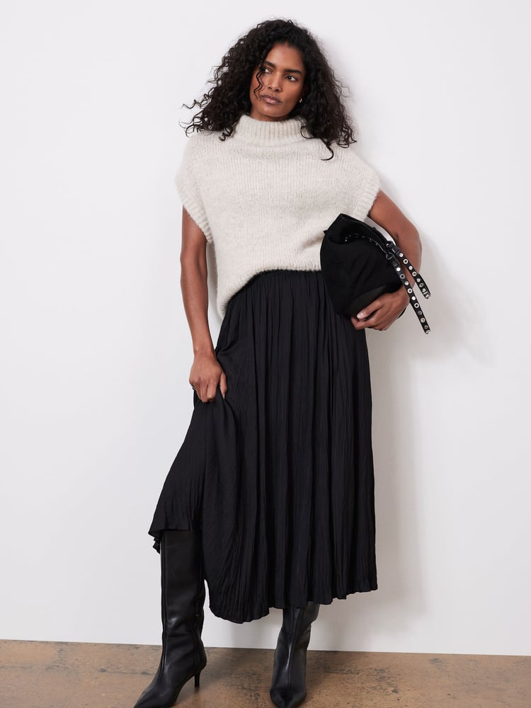 Mint Velvet Black Satin Crinkle Maxi Skirt - Image 2 of 7 Mint Velvet Black Satin Crinkle Maxi Skirt - Image 2 of 7