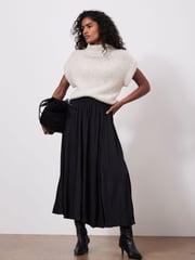 Mint Velvet Black Satin Crinkle Maxi Skirt - Image 4 of 7