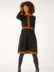 Roman Black Contrast Collar Knitted Dress - Image 2 of 5