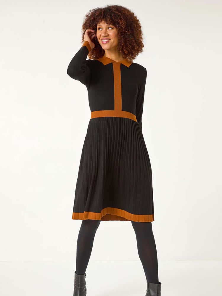 Roman Black Contrast Collar Knitted Dress - Image 2 of 5
