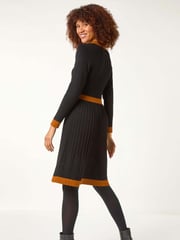 Roman Black Contrast Collar Knitted Dress - Image 3 of 5
