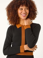 Roman Black Contrast Collar Knitted Dress - Image 4 of 5
