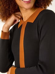Roman Black Contrast Collar Knitted Dress - Image 5 of 5