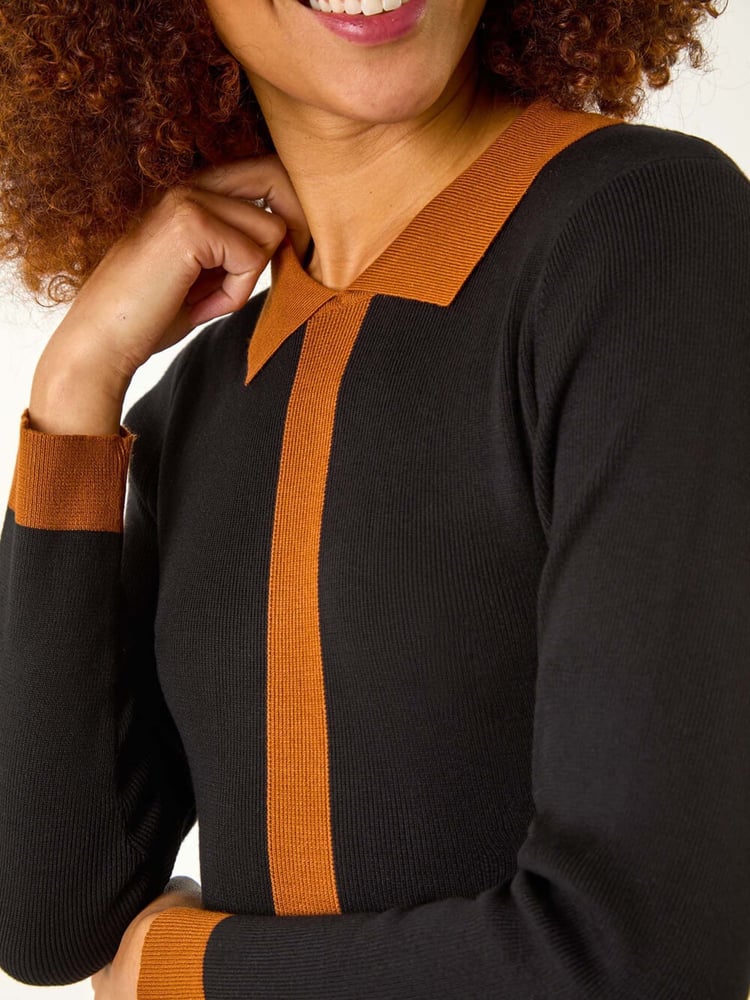 Roman Black Contrast Collar Knitted Dress - Image 5 of 5