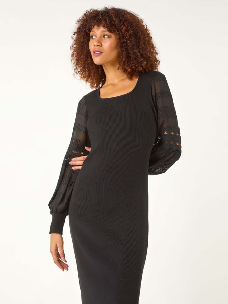 Roman Black Lace Sleeve Knitted Dress - Image 2 of 5