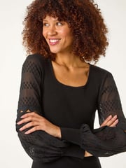 Roman Black Lace Sleeve Knitted Dress - Image 4 of 5