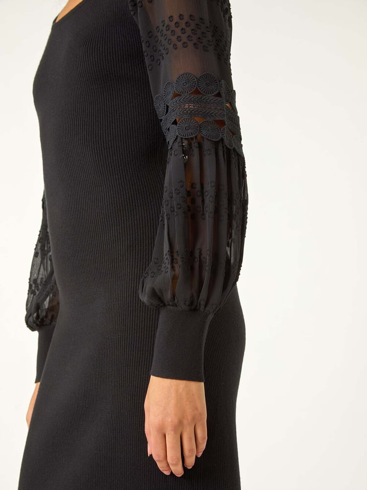 Roman Black Lace Sleeve Knitted Dress - Image 5 of 5