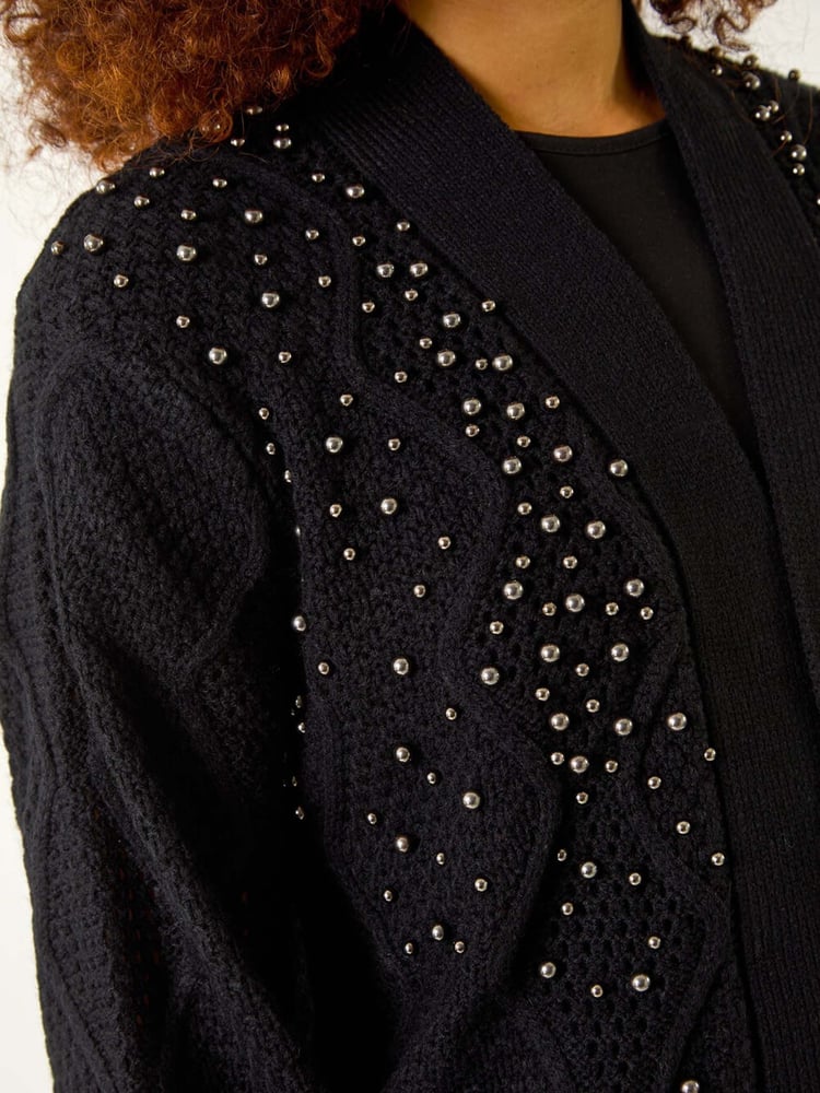 Roman Black Pearl Embellished Cardigan - Image 5 of 5