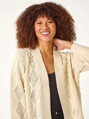 Roman Cream Pearl Embellished Cardigan - Image 4 of 5