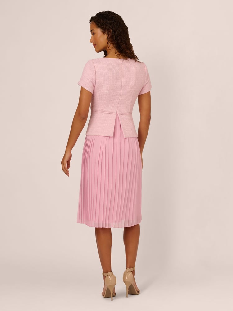 Adrianna Papell Pink Boucle Combo Midi Dress - Image 2 of 7