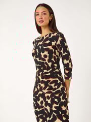 Roman Black Abstract Side Ruched Dress - Image 2 of 5