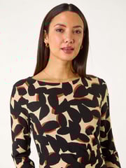 Roman Black Abstract Side Ruched Dress - Image 4 of 5