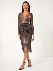 Roman Metallic Starburst Sequin Stretch Midi Dress - Image 1 of 5