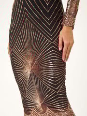 Roman Metallic Starburst Sequin Stretch Midi Dress - Image 5 of 5