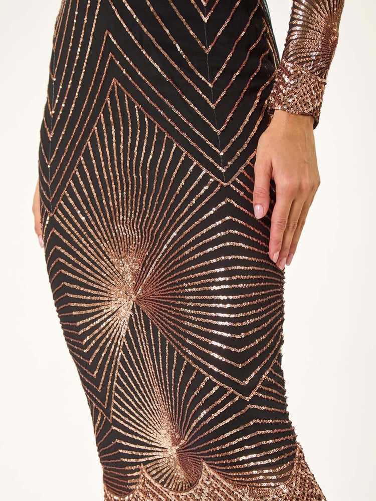 Roman Metallic Starburst Sequin Stretch Midi Dress - Image 5 of 5