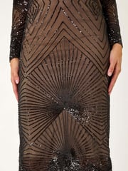 Roman Black Starburst Sequin Stretch Midi Dress - Image 5 of 5