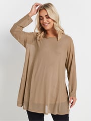 Yours Curve Brown Oversized Studded Embellished Mesh Top - Image 1 of 5