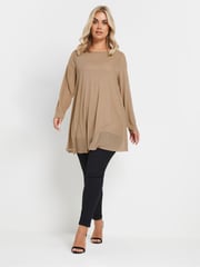 Yours Curve Brown Oversized Studded Embellished Mesh Top - Image 2 of 5