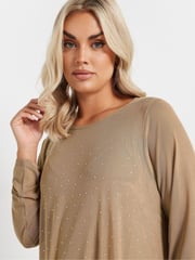 Yours Curve Brown Oversized Studded Embellished Mesh Top - Image 4 of 5