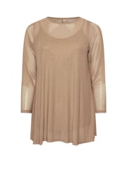 Yours Curve Brown Oversized Studded Embellished Mesh Top - Image 5 of 5