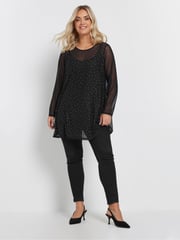 Yours Curve Black Oversized Studded Embellished Mesh Top - Image 2 of 5