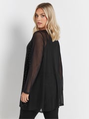 Yours Curve Black Oversized Studded Embellished Mesh Top - Image 3 of 5