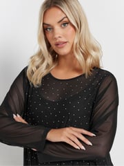 Yours Curve Black Oversized Studded Embellished Mesh Top - Image 4 of 5