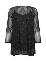 Yours Curve Black Oversized Studded Embellished Mesh Top - Image 5 of 5