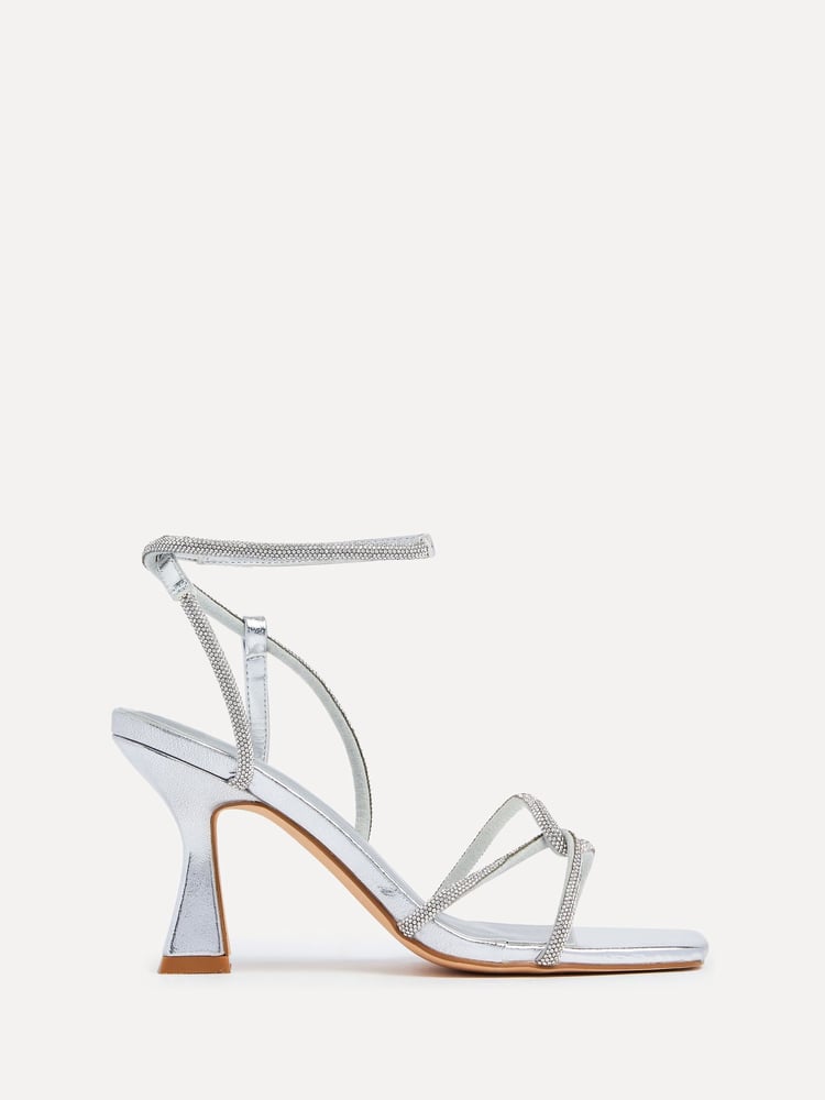 Linzi Silver Entice Diamante Embellished Strappy Heeled Sandals - Image 2 of 5 Linzi Silver Entice Diamante Embellished Strappy Heeled Sandals - Image 2 of 5
