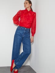 Monsoon Red Rosa Organza Pussybow Blouse - Image 1 of 5