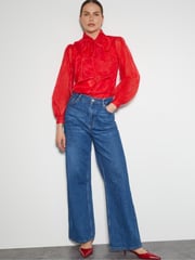 Monsoon Red Rosa Organza Pussybow Blouse - Image 2 of 5