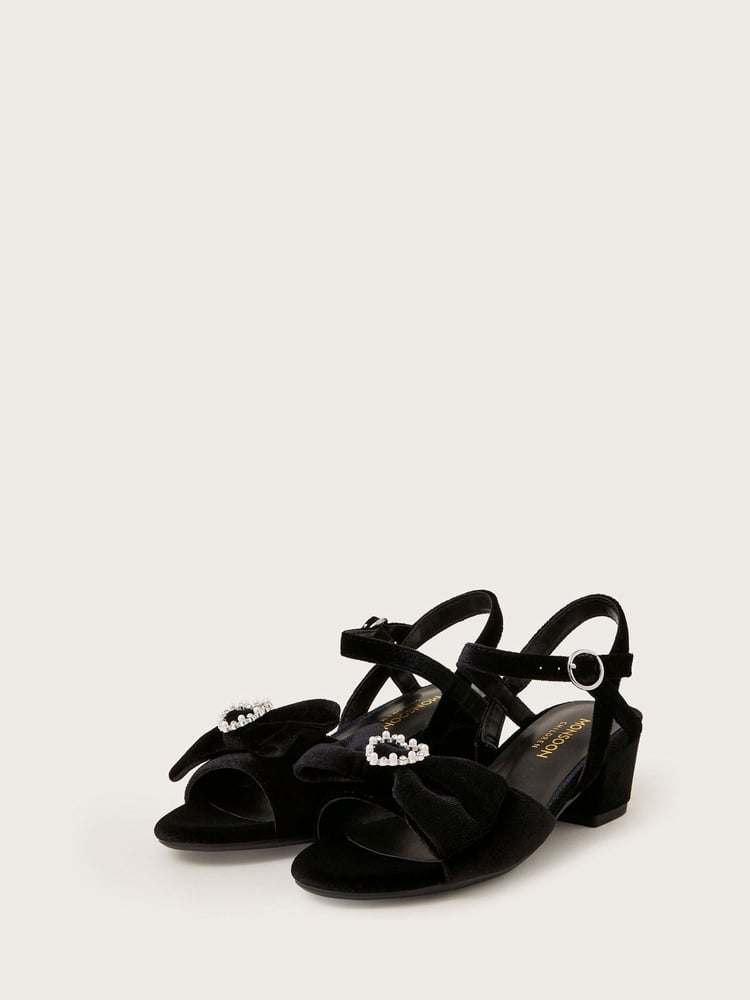 Monsoon Black Velvet Sling Back Bow Mini Heels - Image 1 of 3