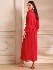 Love & Roses Red Pleated Ruffle Midi Dress - Image 3 of 5