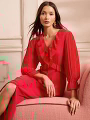 Love & Roses Red Pleated Ruffle Midi Dress - Image 5 of 5