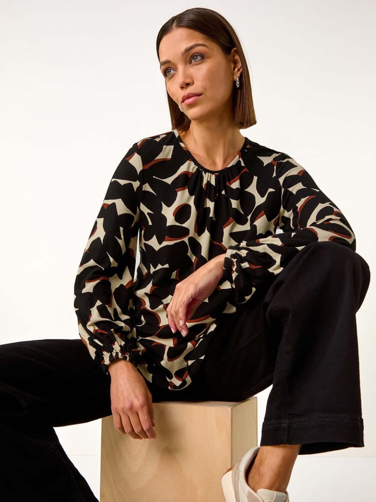 Roman Abstract Print Textured Top - Bild 1 von 5