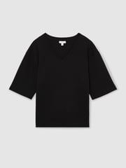 Schwarz - Reiss Annabel Stretch-Cotton Oversized V-Neck T-Shirt - Bild 2 von 6