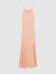 Reiss Peach Tallie Satin Halterneck Maxi Dress - Image 2 of 6