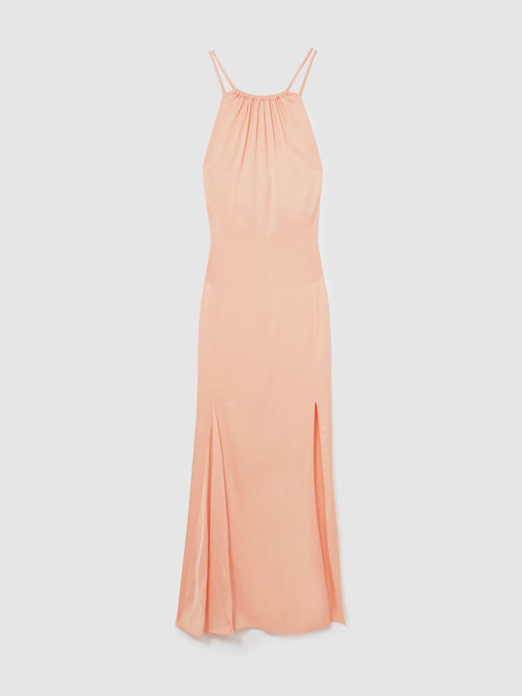 Reiss Peach Tallie Satin Halterneck Maxi Dress - Image 2 of 6