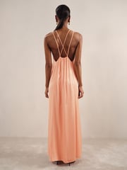Reiss Peach Tallie Satin Halterneck Maxi Dress - Image 5 of 6