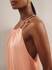 Reiss Peach Tallie Petite Satin Halterneck Maxi Dress - Image 4 of 7