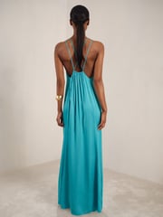 Reiss Blue Tallie Satin Halterneck Maxi Dress - Image 4 of 5