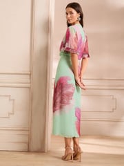 Love & Roses Green Petite Feather Sequin Angel Sleeve Midi Dress - Image 4 of 5