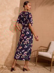 Love & Roses Navy Floral Jersey Ruffle Belted Midi Dress - Image 3 of 4