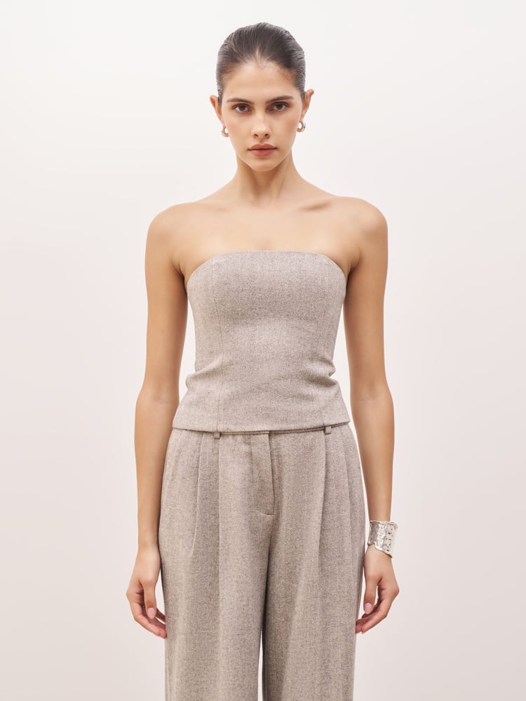 Because Of Alice Grey Herringbone Strapless Bodice Top - Image 1 of 6