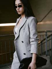 Because Of Alice Grey Oversized Herringbone Double Breasted Coat - Image 1 of 7