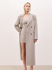 Because Of Alice Grey Oversized Herringbone Double Breasted Coat - Image 2 of 7