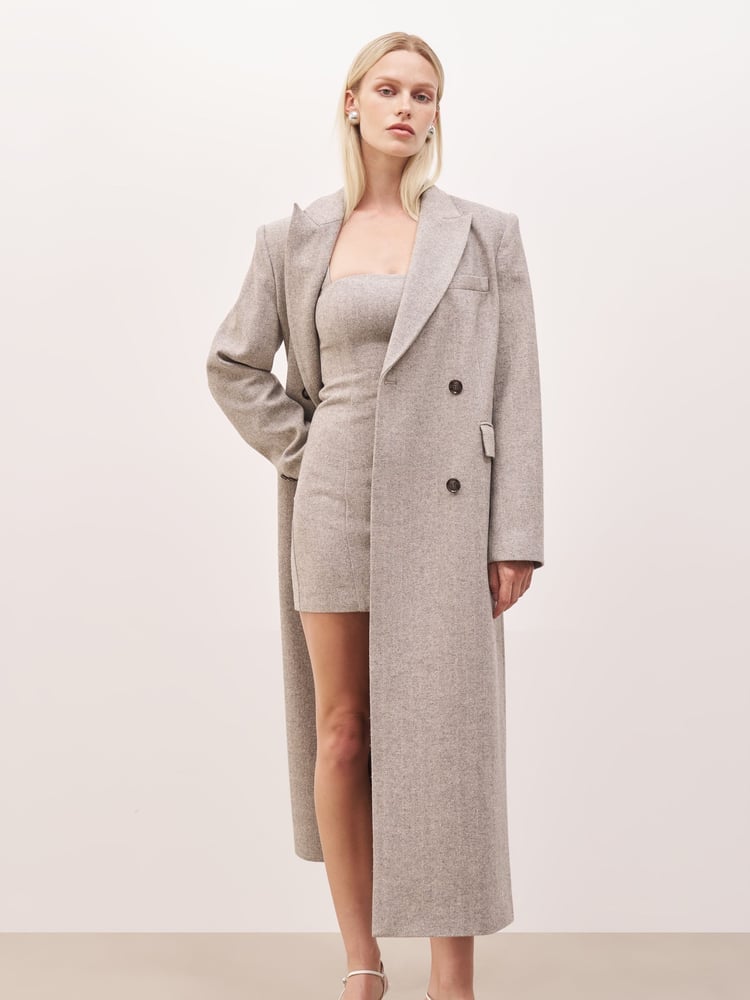 Because Of Alice Grey Oversized Herringbone Double Breasted Coat - Image 2 of 7