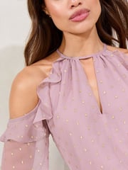 Lipsy Purple  Lurex Cold Shoulder Top - Image 2 of 4